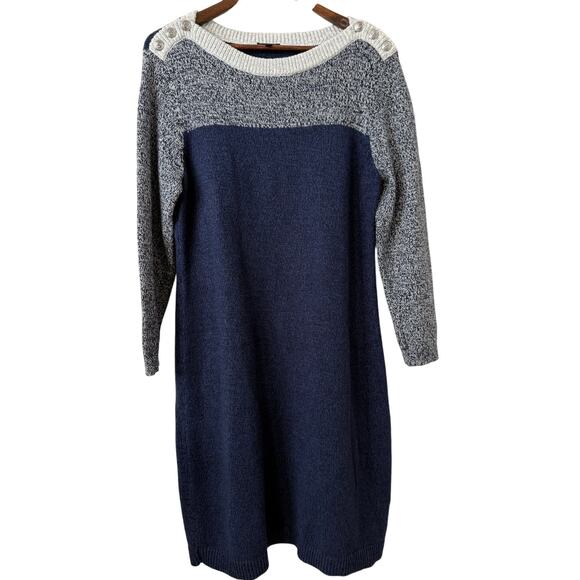 Talbots Women's A-Line Sweater Dress Large Marled Blue Gray Colorblock Academia - Picture 1 of 6